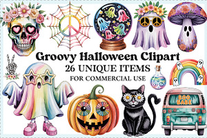 Groovy Halloween Clipart, an Illustration by Craft Nest