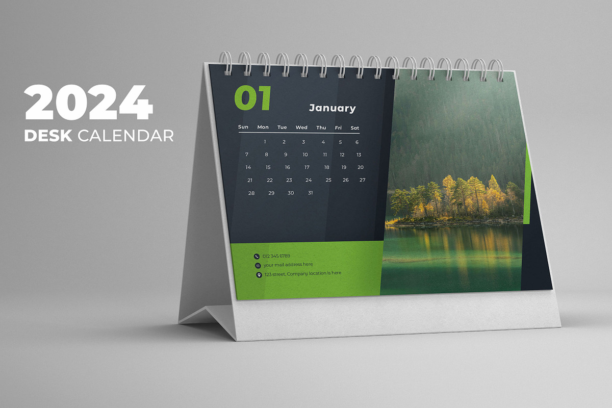 Desk Calendar 2024, a Print Template by Uiparvin (Photo 1 of 2)