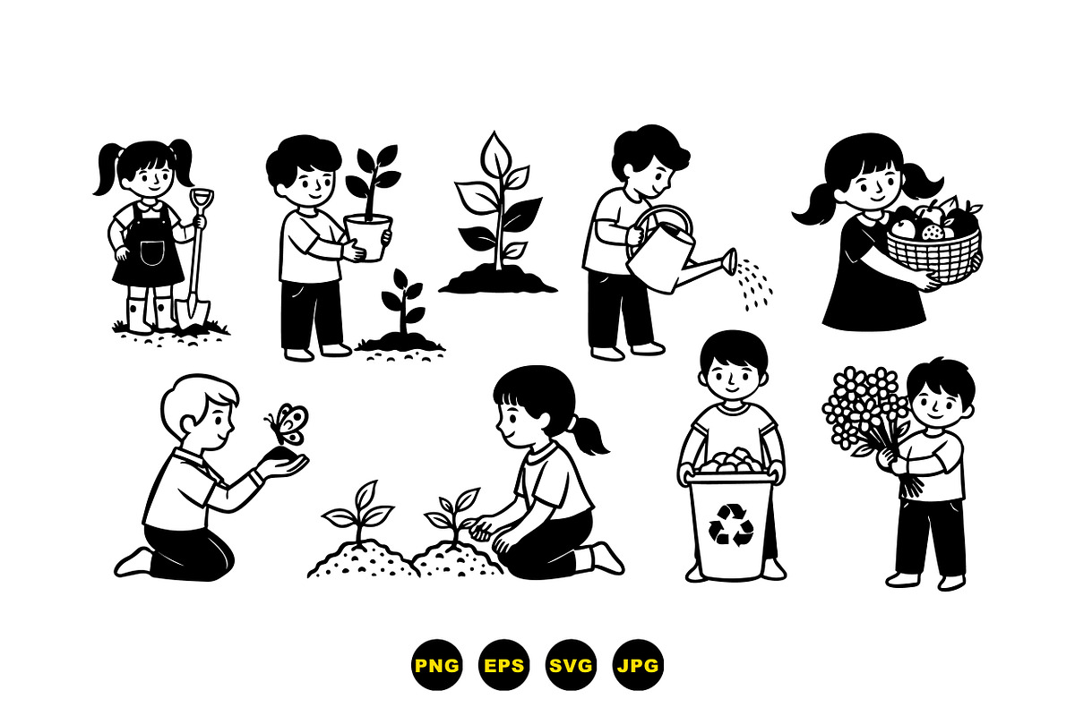 Kids Gardening Activity Clipart, an Illustration by designvectx (Photo 2 of 3)