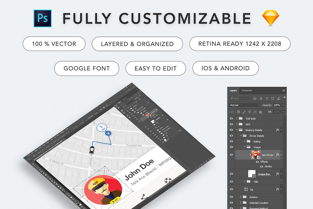 Taxi Booking App UI Kit, an UI Kit Template by App Innovation (Photo 3 of 7)