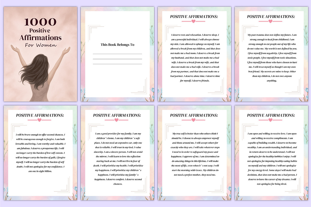 1000 Positive Affirmations For Women, a Stationery Template by Mustafiz (Photo 2 of 8)