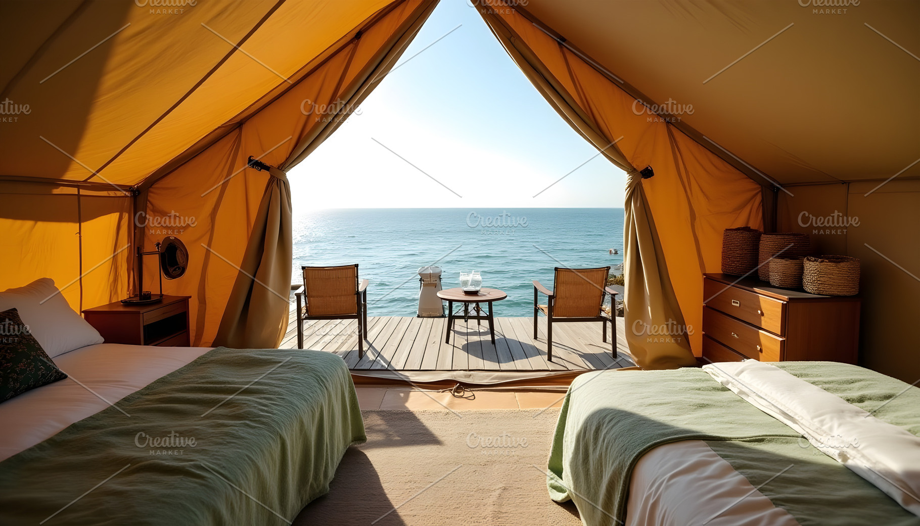 Luxury Tent Interior Overlooking Oce, an Architecture Photo by Stock Shape