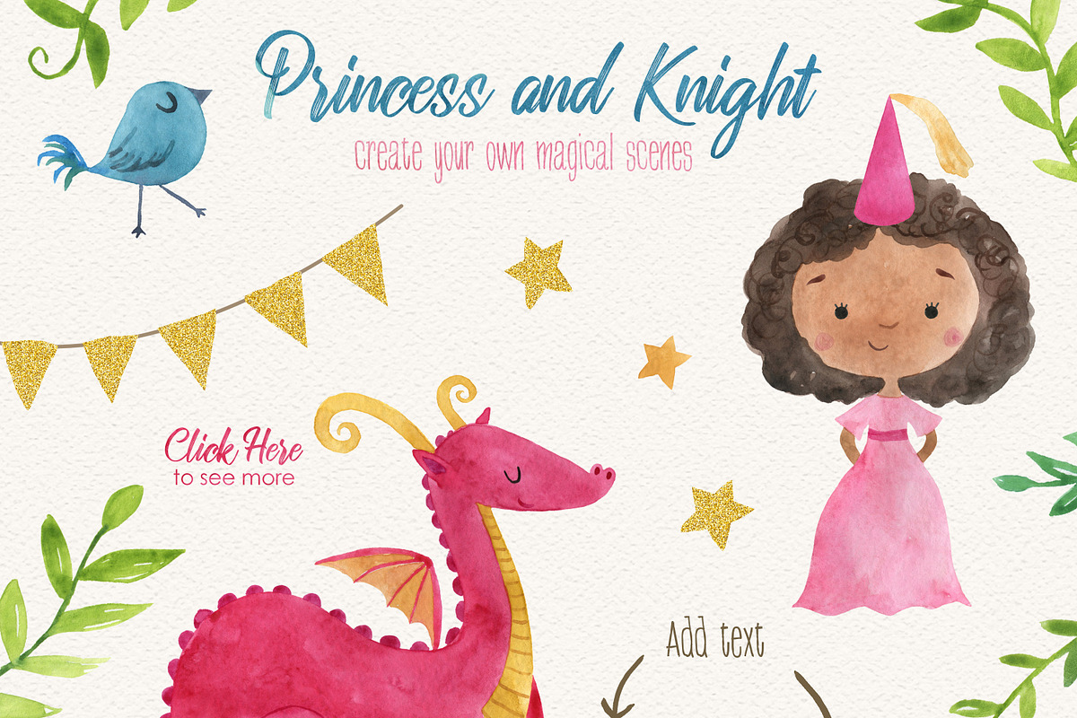 Princess & Knight Watercolor Clipart, a Decorative Illustration by LeMagiqueBoutique (Photo 5 of 7)