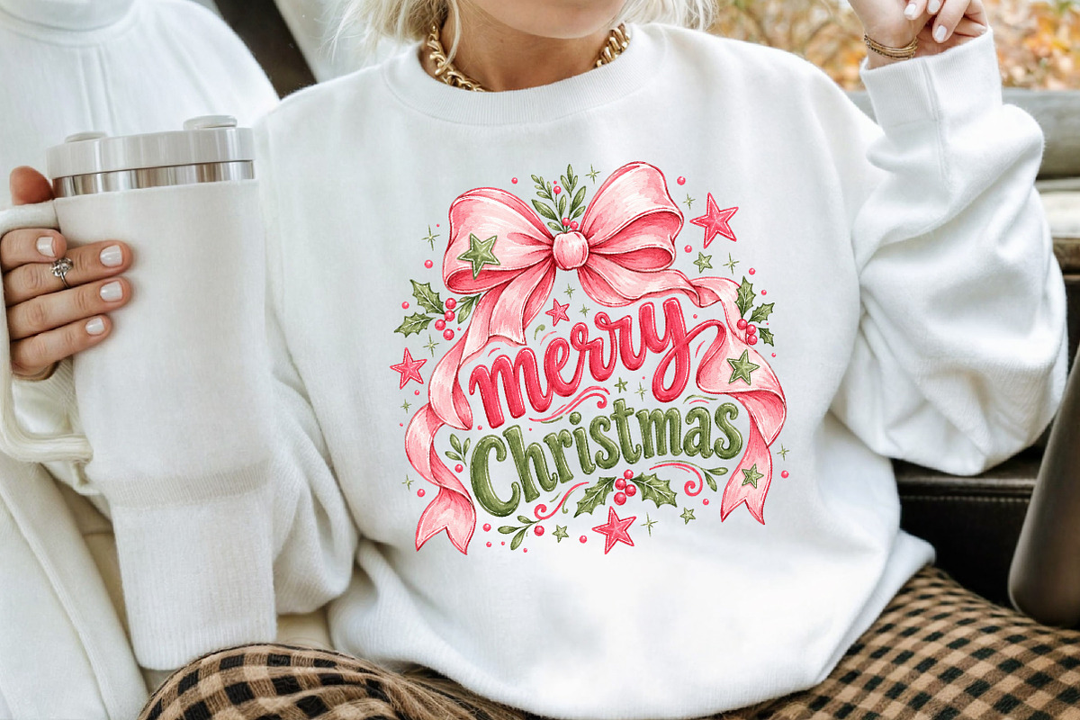 Merry Christmas Pink Bow & Stars PNG, a Seasonal Illustration by Creative Art (Photo 3 of 3)