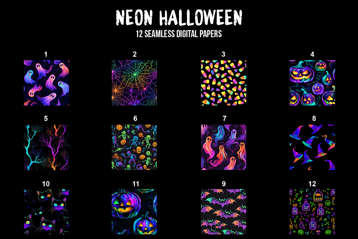 Neon Halloween Digital Paper, a Pattern Graphic by Chromolume Studio (Photo 2 of 28)