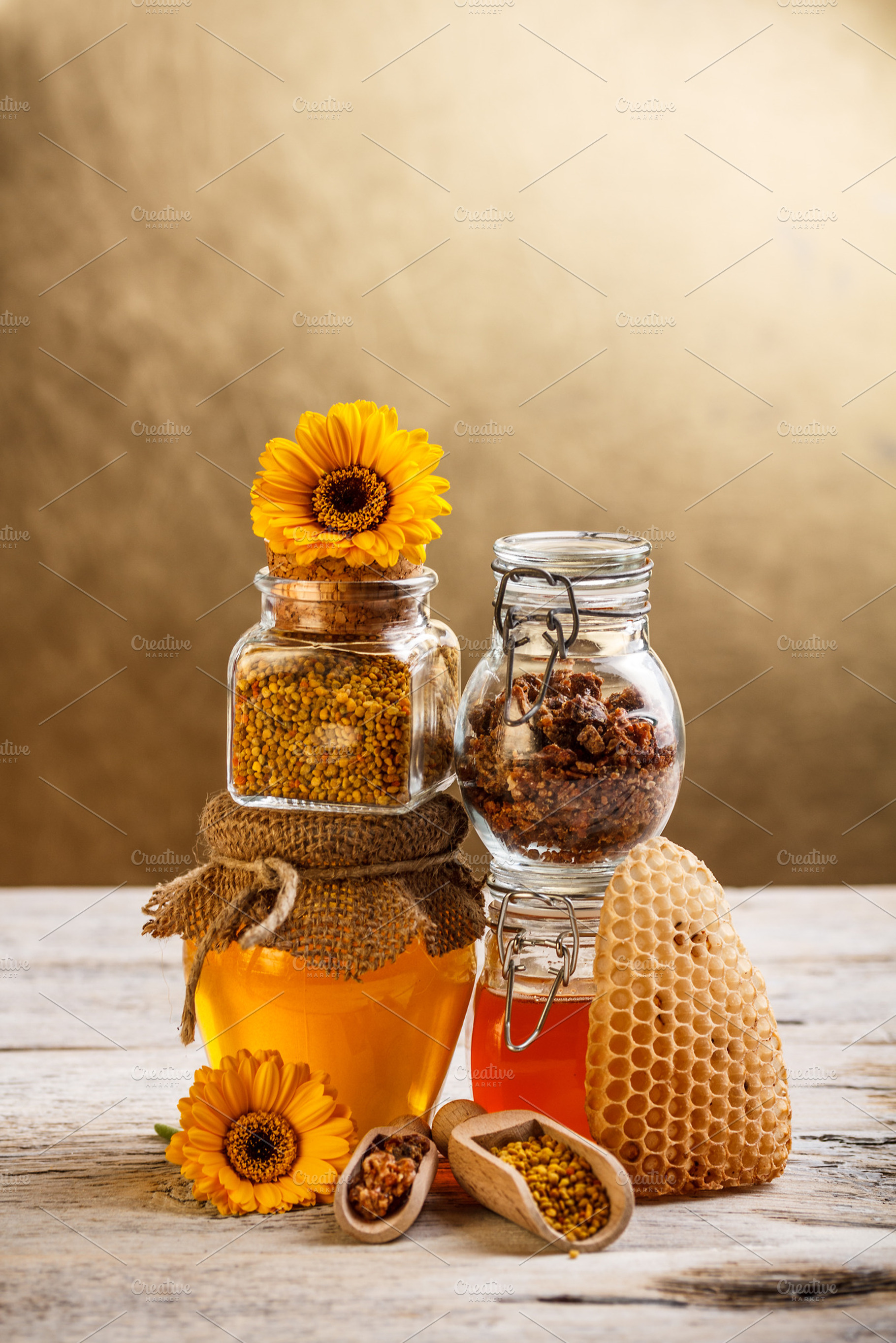 Honey containing apiary, apiculture, and bees