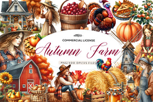 Watercolor Autumn Farm Clipart, an Illustration by CreationArt