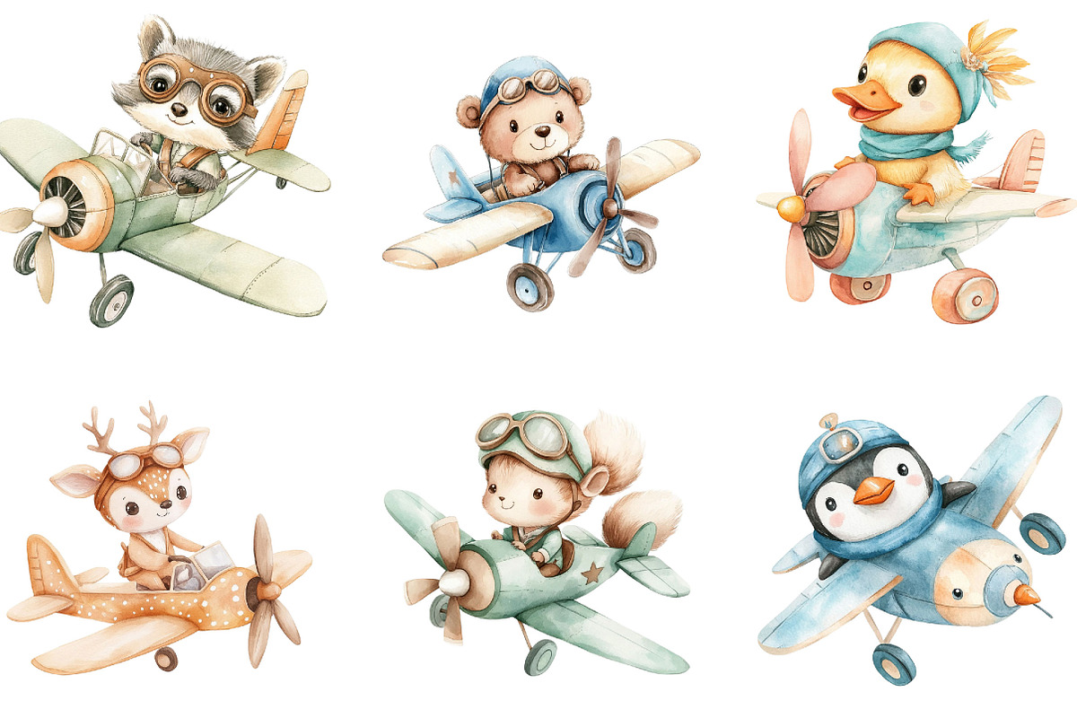 Animal Airplane Clipart PNG, a Seasonal Illustration by Designking (Photo 2 of 4)