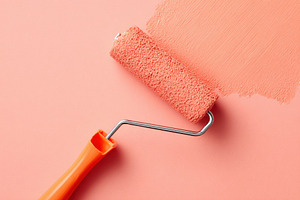 Close-up of a paint roller applying peach color on a wall, an Arts & Entertainment Photo by AlyaAnd