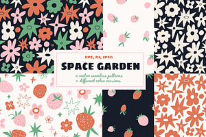 Space garden seamless patterns