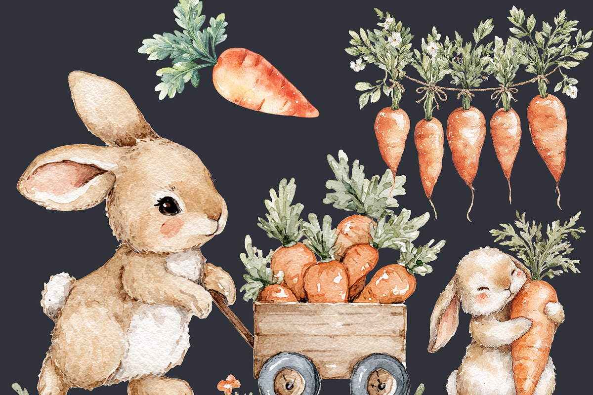 Carrot Easter Clipart 47 PNG, 5 JPG, a Seasonal Illustration by EleSArtDesign (Photo 4 of 5)