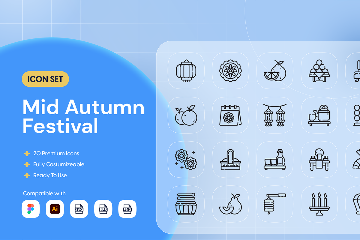 Mid Autumn Festival Icon Set, an Outline Icon by Nathaya Studio (Photo 1 of 2)