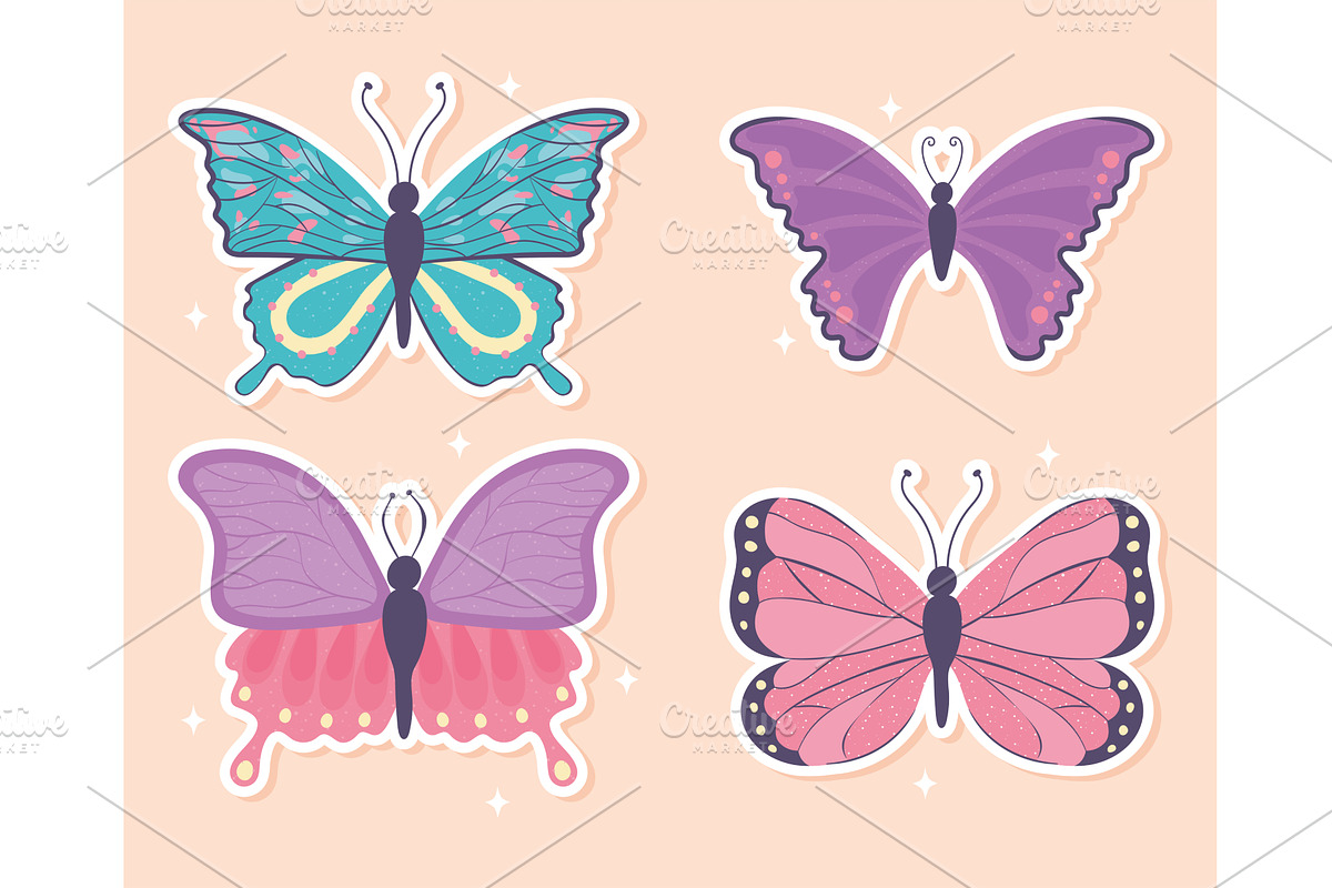 set of cartoon butterfly, an Animal Illustration by studiogstock