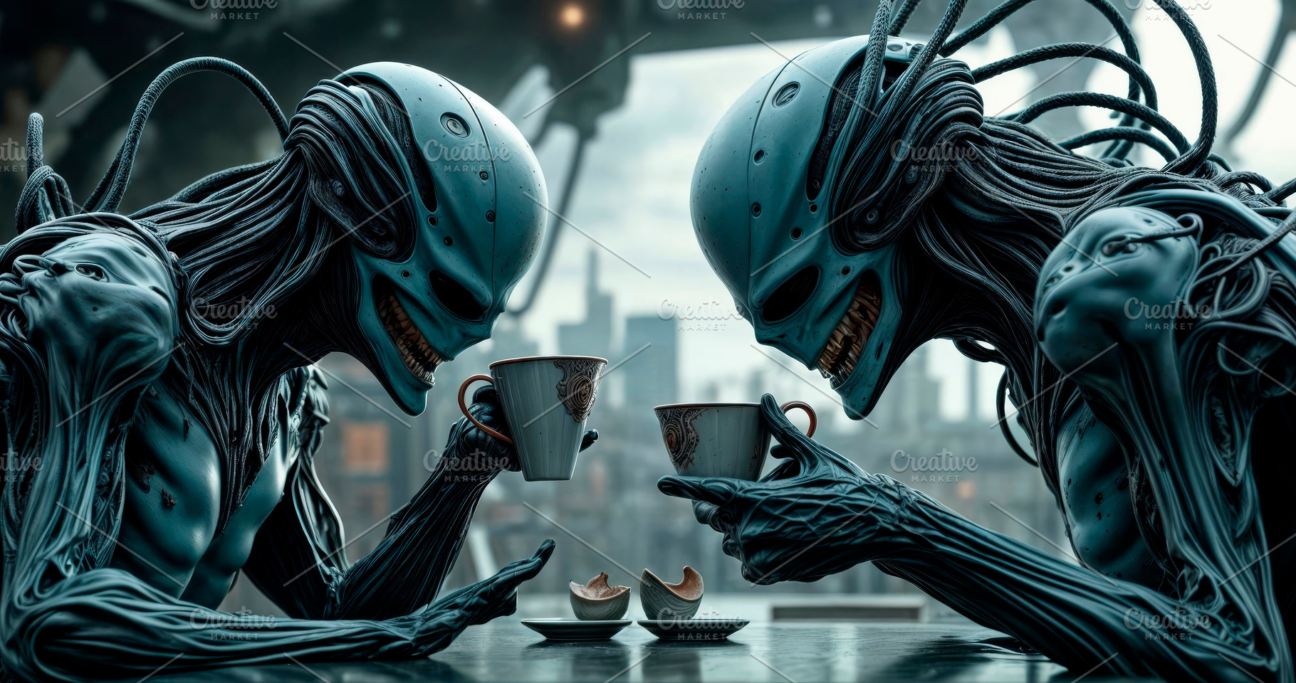 Monsters or aliens at a table, an Abstract Photo by TatsianaSalauyova