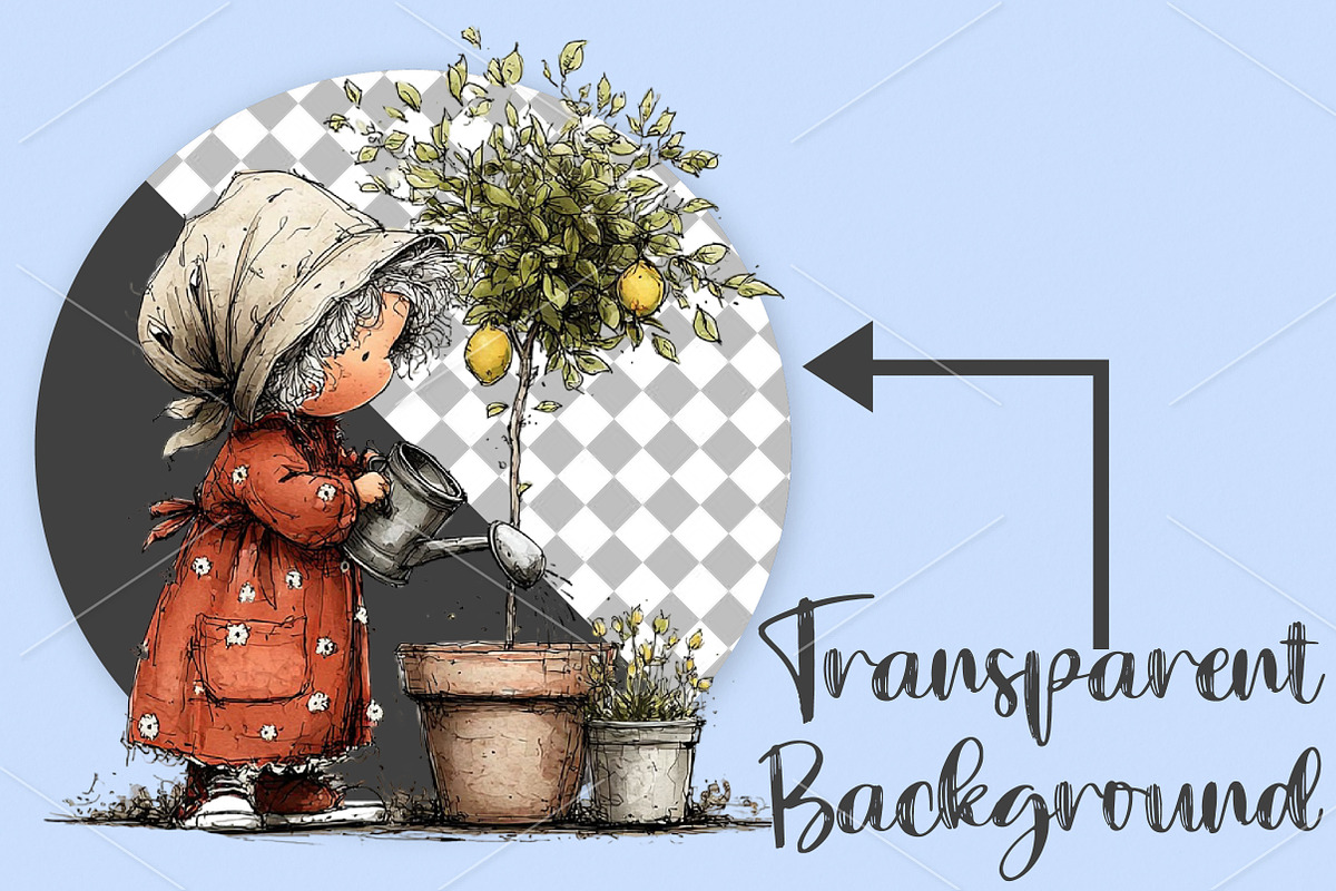 Whimsical Garden Grandma Clipart PNG, an Illustration by Canvas Craft (Photo 2 of 7)