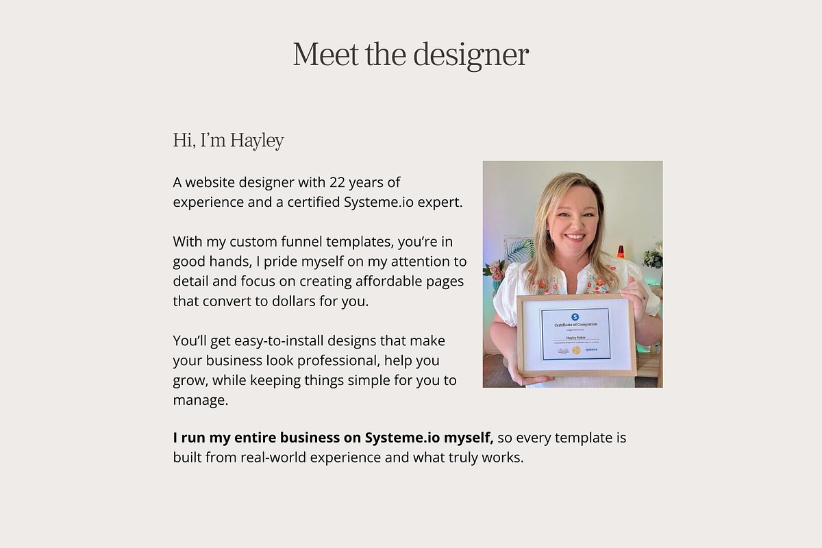 Systeme.io Fawn Minimal Funnel, a Landing Page Template by Hayley's Digital Hub (Photo 10 of 10)