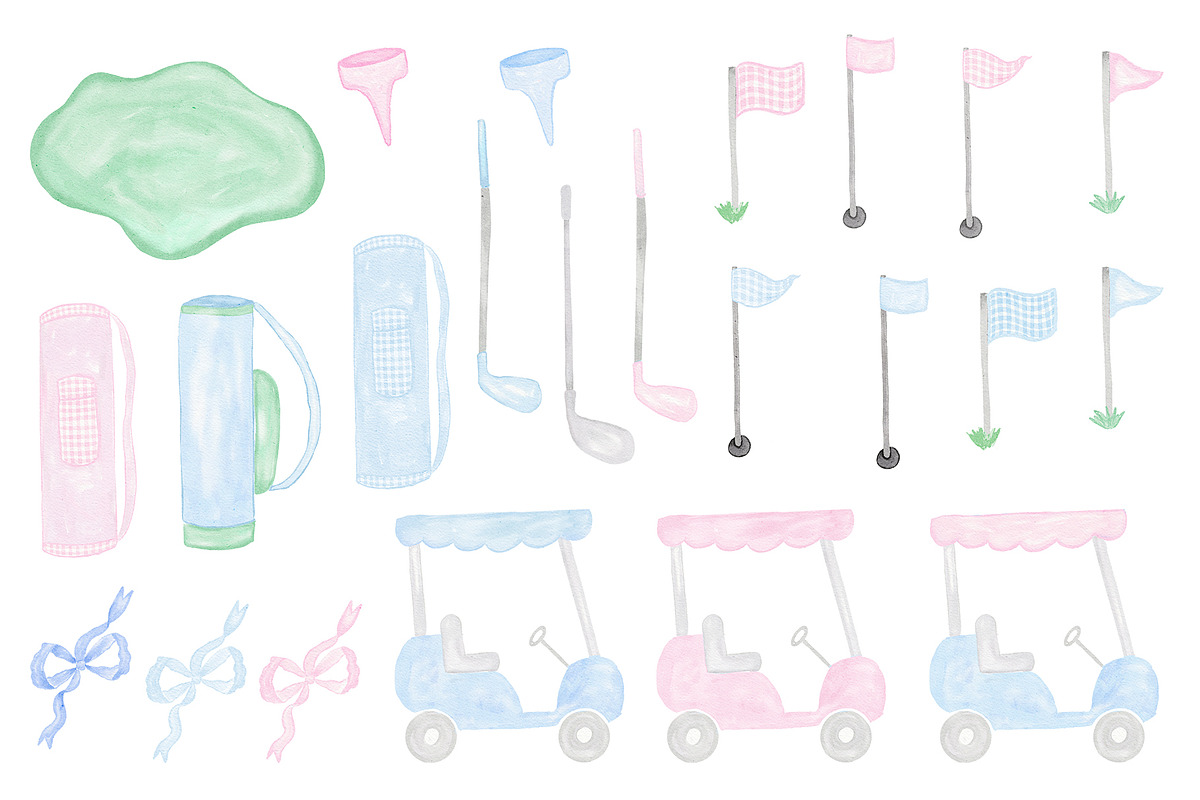 Watercolor Grandmillennial Golf Clip, an Illustration by PrettyGrandmillennial