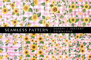 8 Pink Gingham Sunflower Patterns