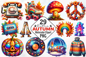 Retro Autumn Sublimation Clipart, an Illustration by RobertsArt