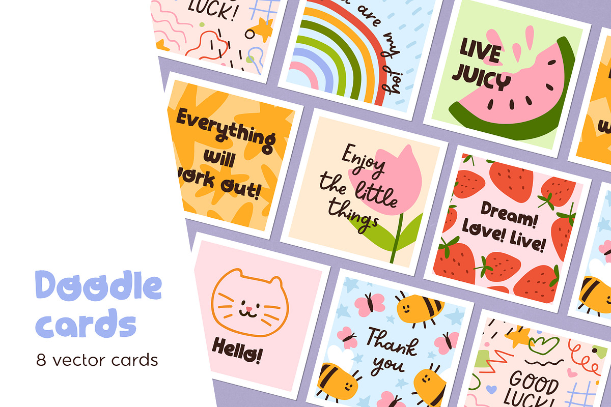 Cute doodle post card designs set, a Background Graphic by Good Studio (Photo 1 of 11)