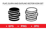 Coin Stack Icons Vector Black White, an Outline Icon by Artonix (Thumbnail 1 of 2)