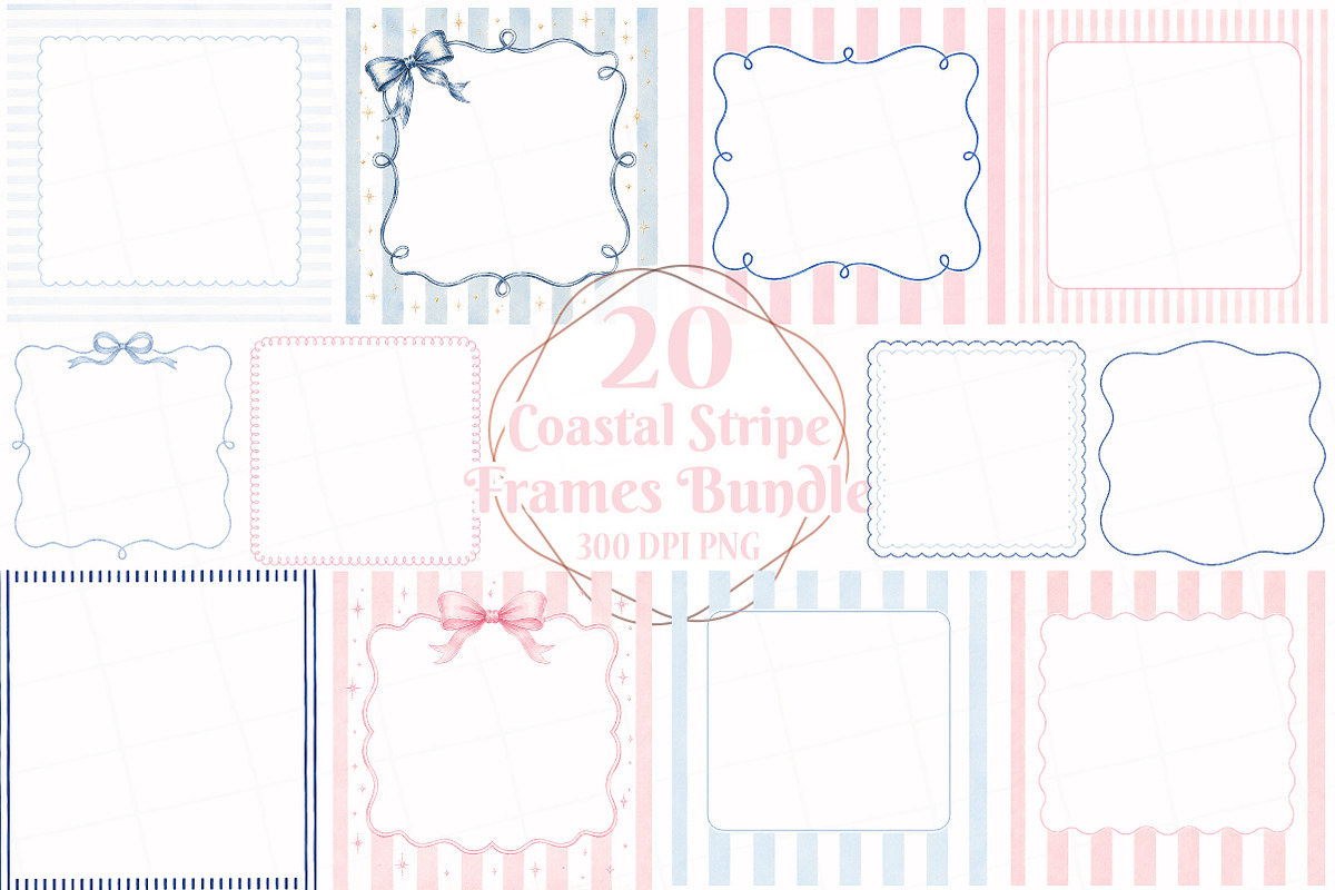 Coastal Stripe Frames PNG Bundle, a Seasonal Illustration by OK Design (Photo 1 of 6)