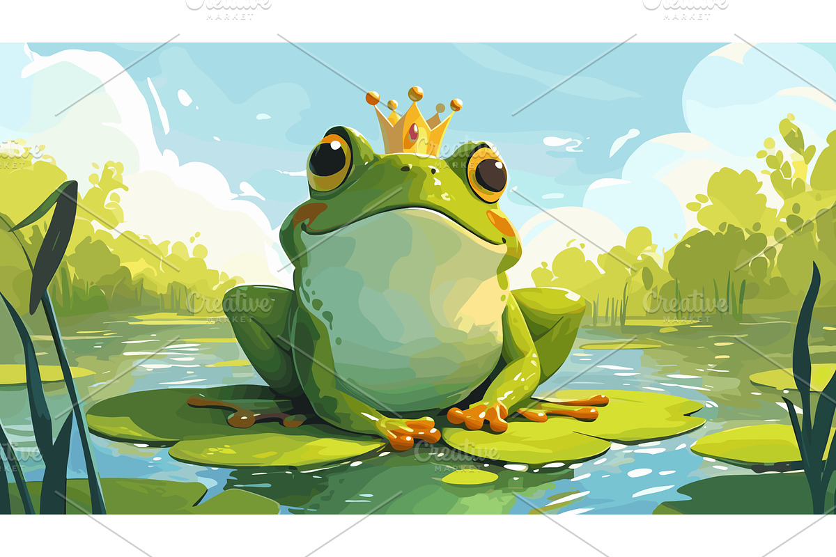 Frog prince. Cartoon green fairy, an Animal Illustration by Stock-Smart-Start