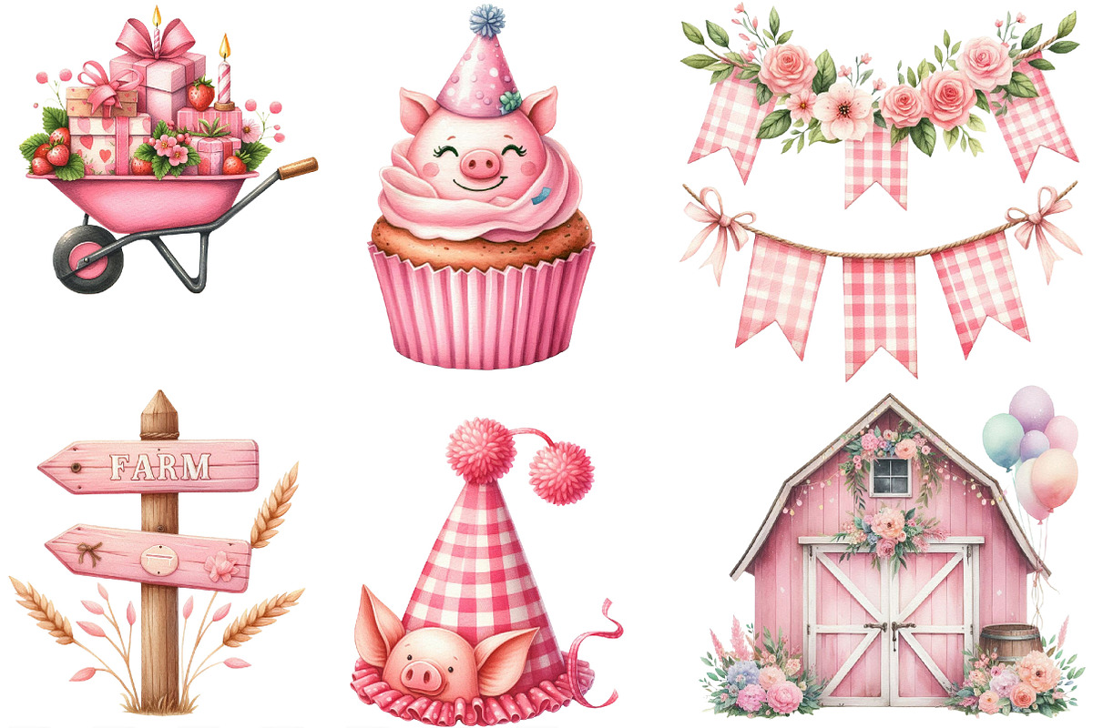 Watercolor Cute Farm Birthday PNG, an Illustration by Designking (Photo 3 of 4)