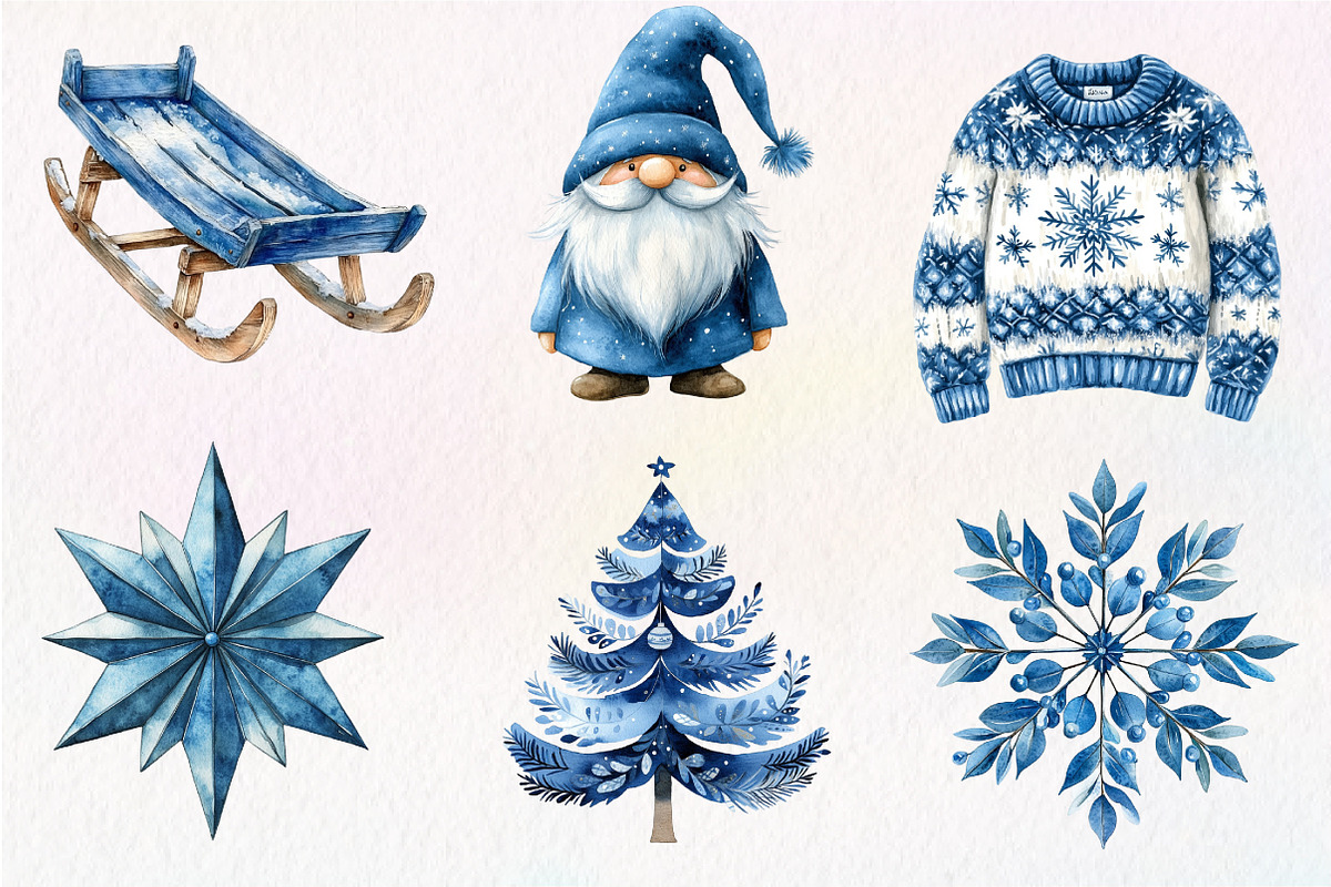 Scandinavian Blue Christmas Clipart, an Illustration by Dream Creation (Photo 6 of 7)