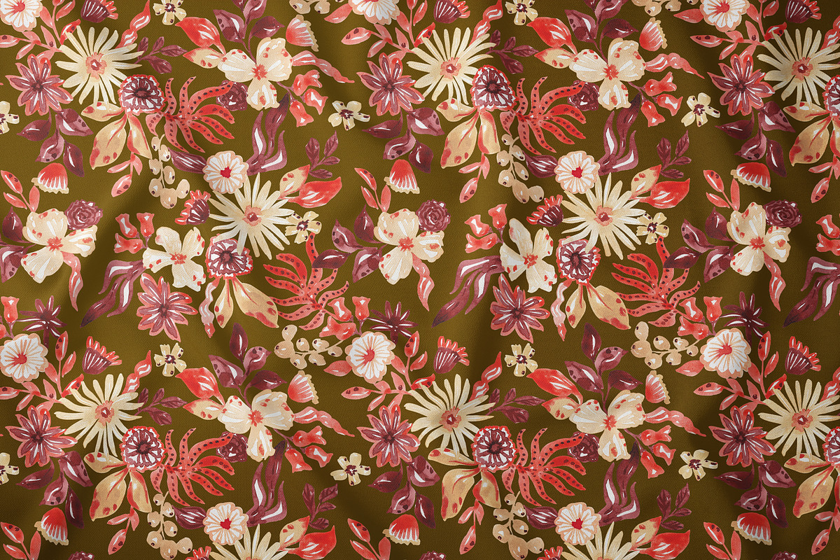 Watercolor Autumn Floral Pattern, a Pattern Graphic by SirenaArt (Photo 8 of 12)