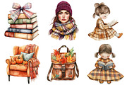 Fall Plaid Bookworm Clipart, a Seasonal Illustration by CitraGraphics (Thumbnail 4 of 6)