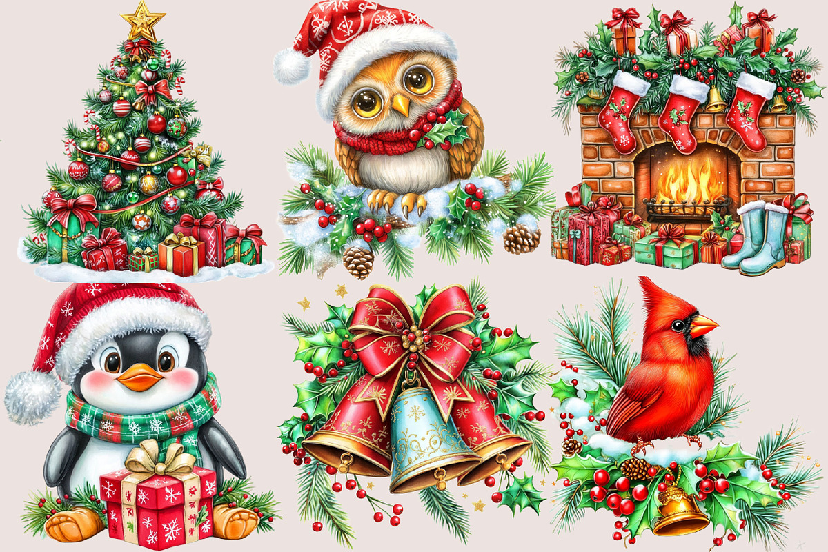 Whimsical Christmas Clipart PNG Bun, a Seasonal Illustration by SVGArt (Photo 2 of 5)