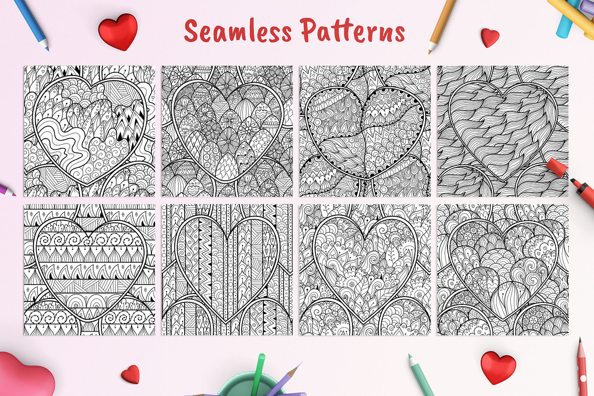 Heart Mandalas Coloring Pages, a Decorative Illustration by Gulnara Sabirova (Photo 8 of 18)