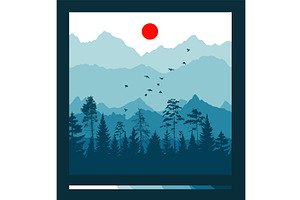 Panorama of mountain trees and red, an Illustration by Nenahliadava Design