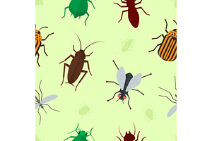 Fly Insects Wildlife Entomology Bug Animal Nature Beetle Biology Buzz Icon Vector Illustration Pattern Seamless Background