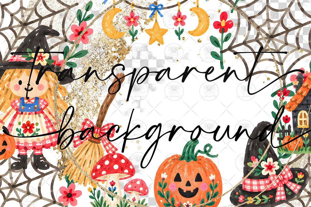 Cute Witch Halloween Clipart, a Decorative Illustration by BigCakeBee (Photo 2 of 3)