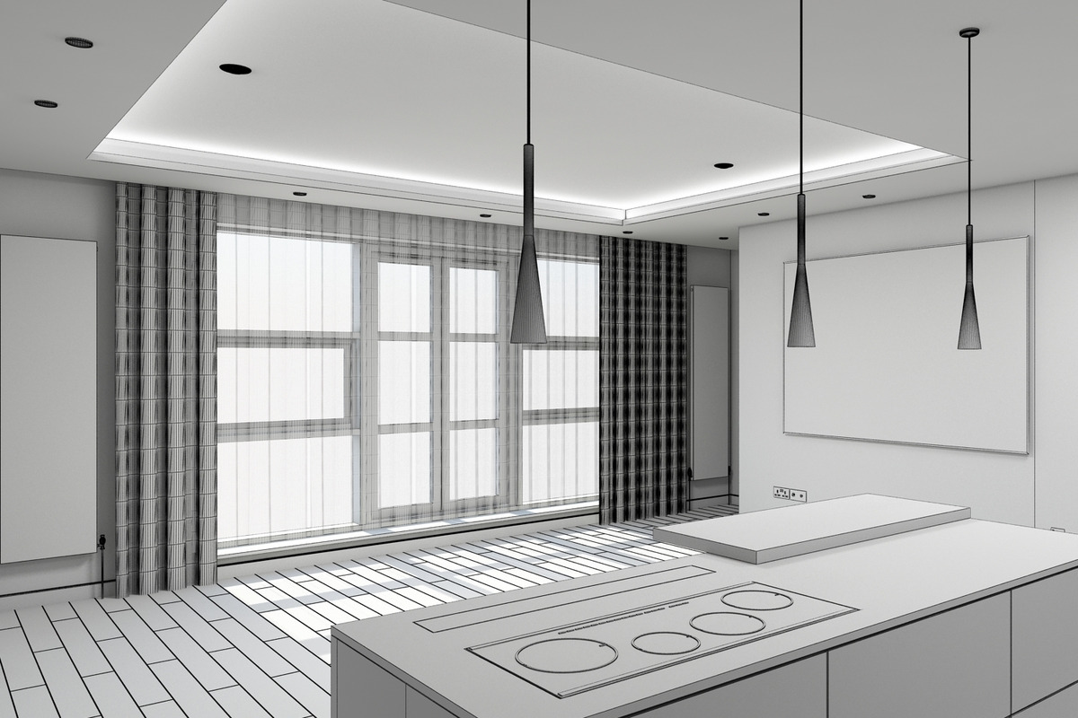 3D Living Room Kitchen Interior, an Architecture 3D Model by Giimann (Photo 9 of 9)