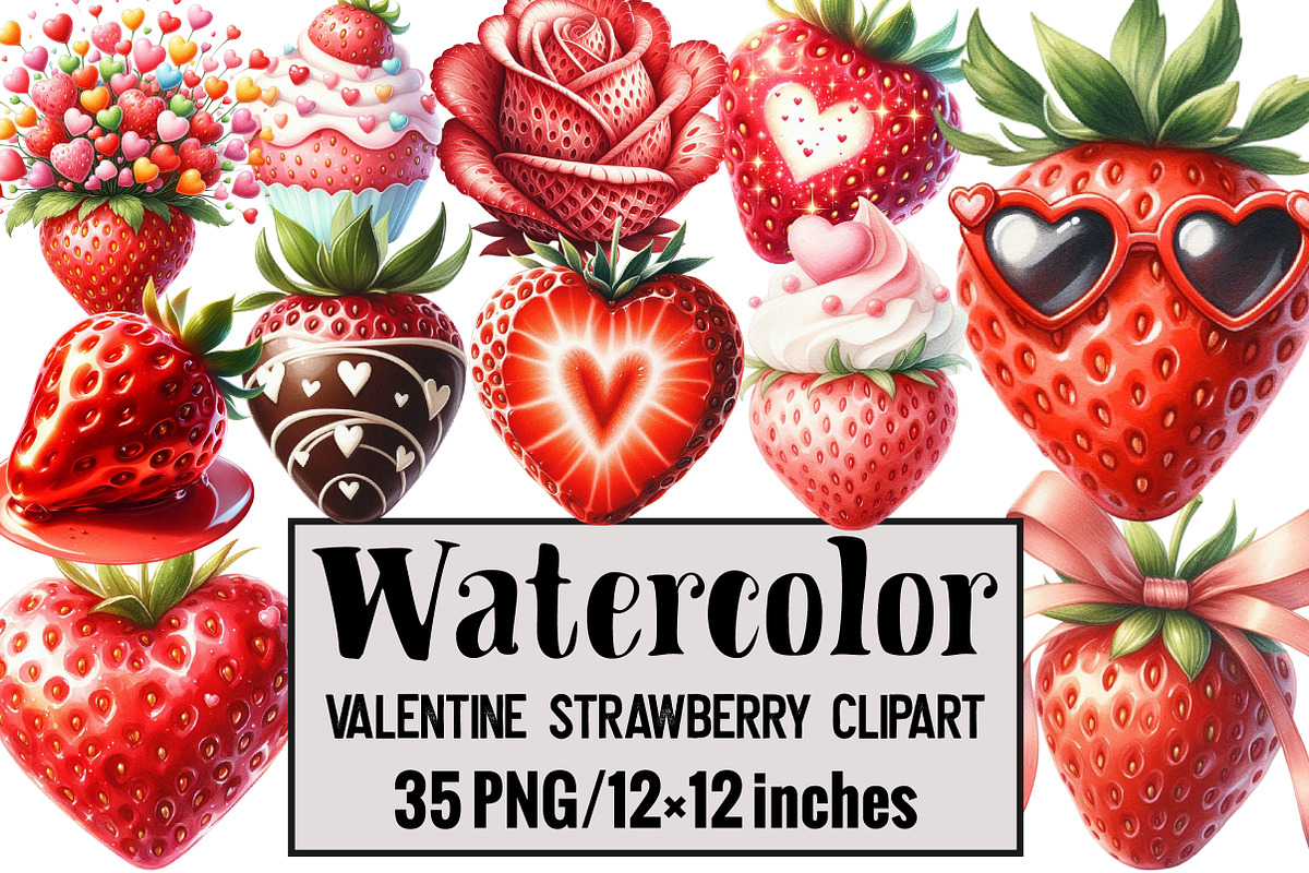 Valentine Strawberry Clipart, an Illustration by Design Market (Photo 1 of 3)