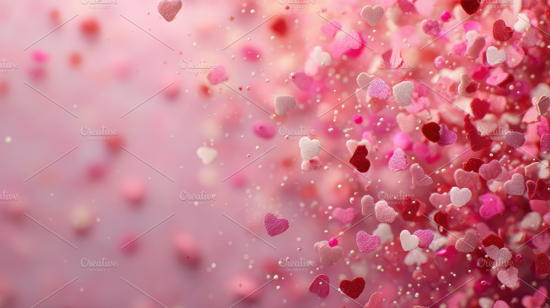 Pink hearts falling romantic backgro, a Photo by Pixeness Studio