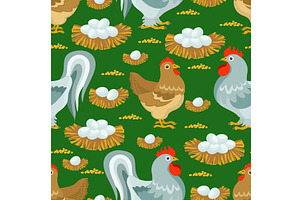 Domestic chickens and roosters with, an Animal Illustration by Vectorbuum