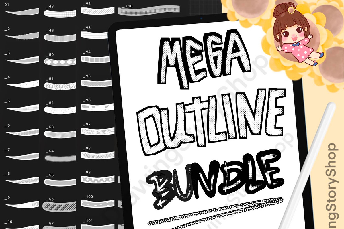 Procreate Outline Lettering Brushes, a Brush Add-On by DrawingStoryShop (Photo 1 of 7)