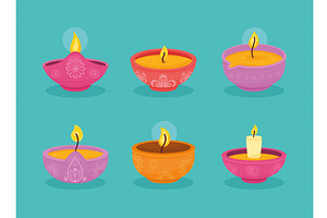 six diwali ceremony candles, an Object Illustration by studiogstock