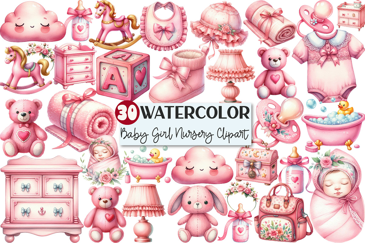 Pink Baby Girl Nursery Clipart, an Illustration by Rose Art (Photo 1 of 9)