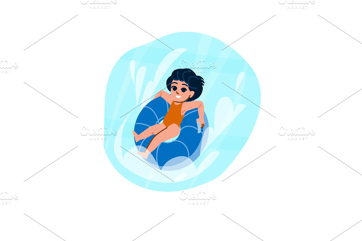 Child relaxing on inflatable ring in, an Illustration by pikepicture