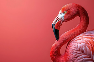 Closeup of a vibrant pink flamingo with detailed feathers agains, an Animal Photo by José Manuel Gelpi