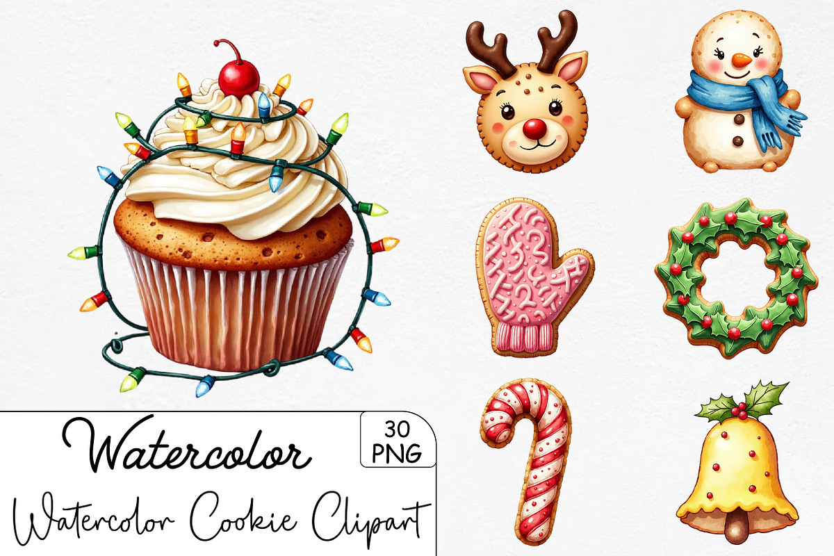 Watercolor Christmas Cookie Clipart, an Illustration by CrexoraLab (Photo 1 of 5)