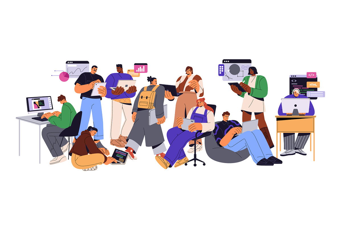 Coders, software engineers at work, a Technology Illustration by PaperTrident (Photo 2 of 2)