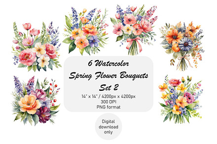Watercolor Spring Flower Bouquets