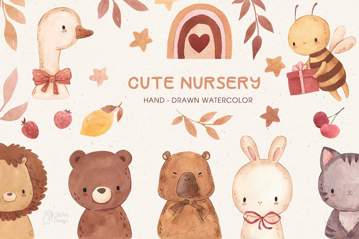 CUTE NURSERY. Watercolor clipart, an Animal Illustration by OlliArtDesign (Photo 1 of 7)