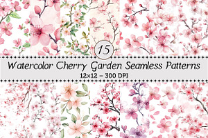 Cherry Garden Seamless Patterns, a Background Graphic by Design Market